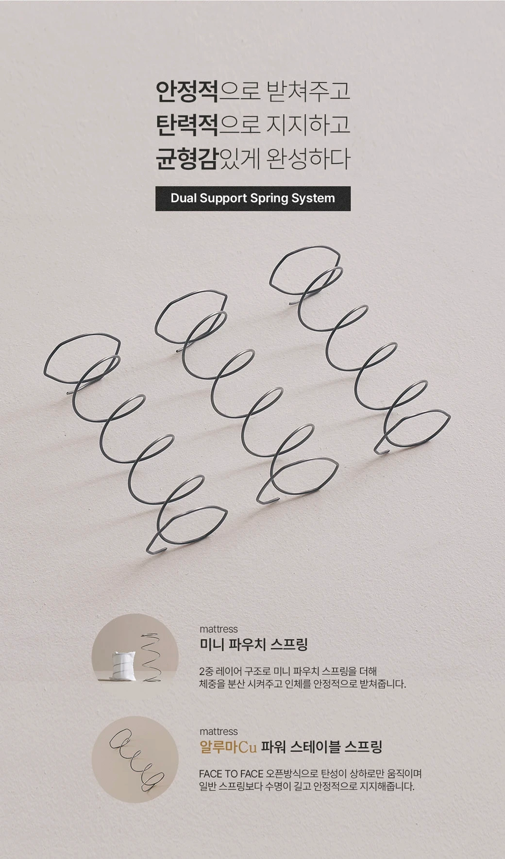 Dual Support Spring System — 미니 파우치 스프링과 알루마Cu 스프링