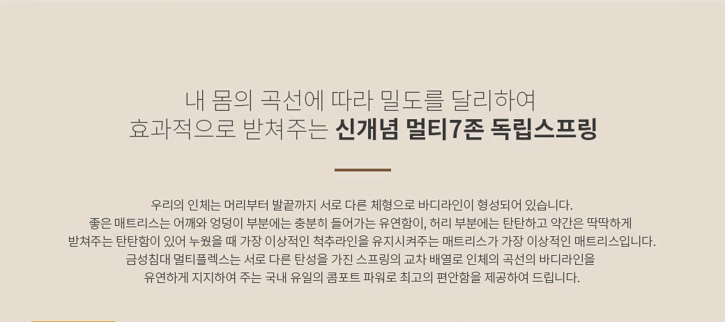 내 몸의 곡선에 따라 밀도를 달리하는 신개념 멀티7존 독립스프링