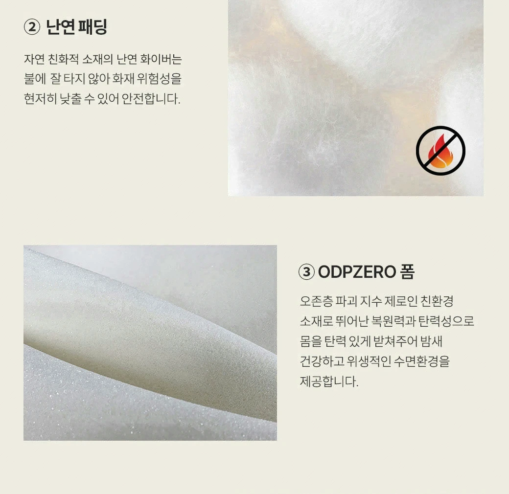 ② 난연 패딩 & ③ ODPZERO 폼