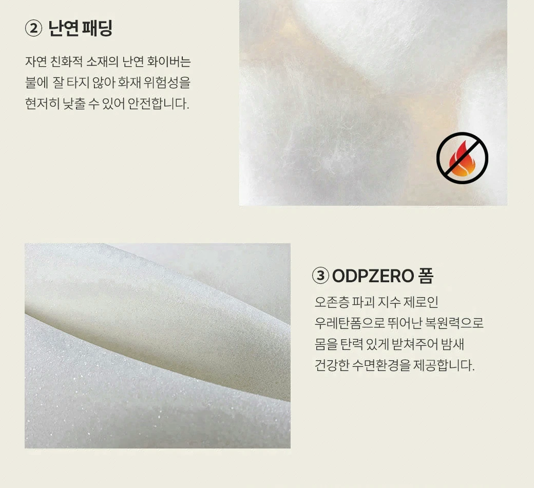 ② 난연 패딩 & ③ ODP ZERO 롤 폼